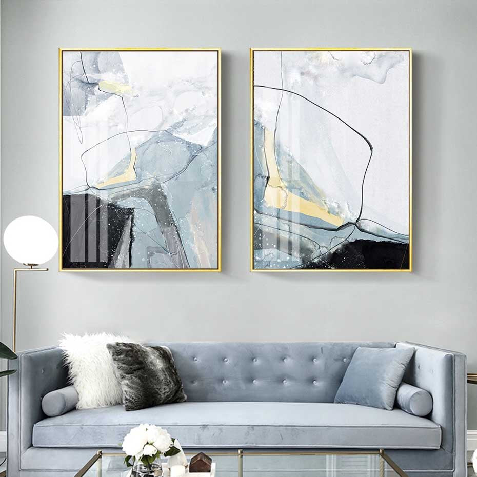 Abstract Blue Black Slate Grey Marble Wall Art Posters Fine Art Canvas Prints Modern Nordic Pictures For Kitchen Bathroom Modern Home Decor