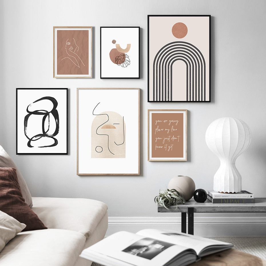 Abstract Boho Wall Art Natural Colors Fine Art Canvas Prints Modern Minimalist Gallery Wall Pictures For Living Room Dining Room Stylish Home Interiors
