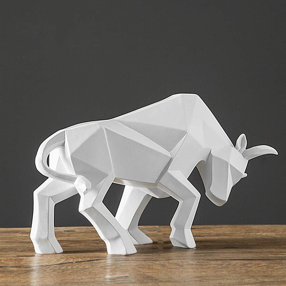 Abstract Bull Statue Sculpture Geometric Wildlife Ornament Modern Symbolic Art Decoration For Desktop Home Office Living Room Nordic Home Decor