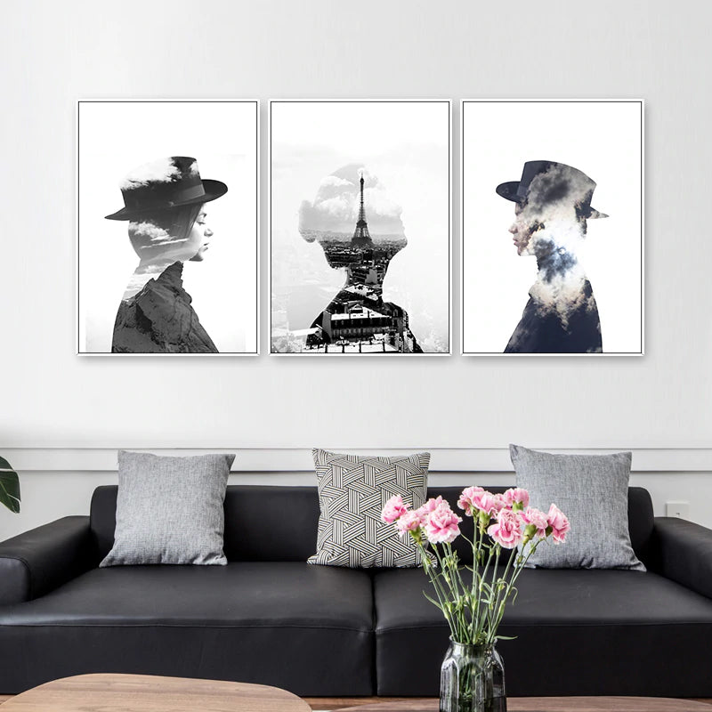 Abstract Fashion Figures Fine Art Canvas Prints Black And White Poster Nordicwallart Com,Line Art Woman Hand Vector