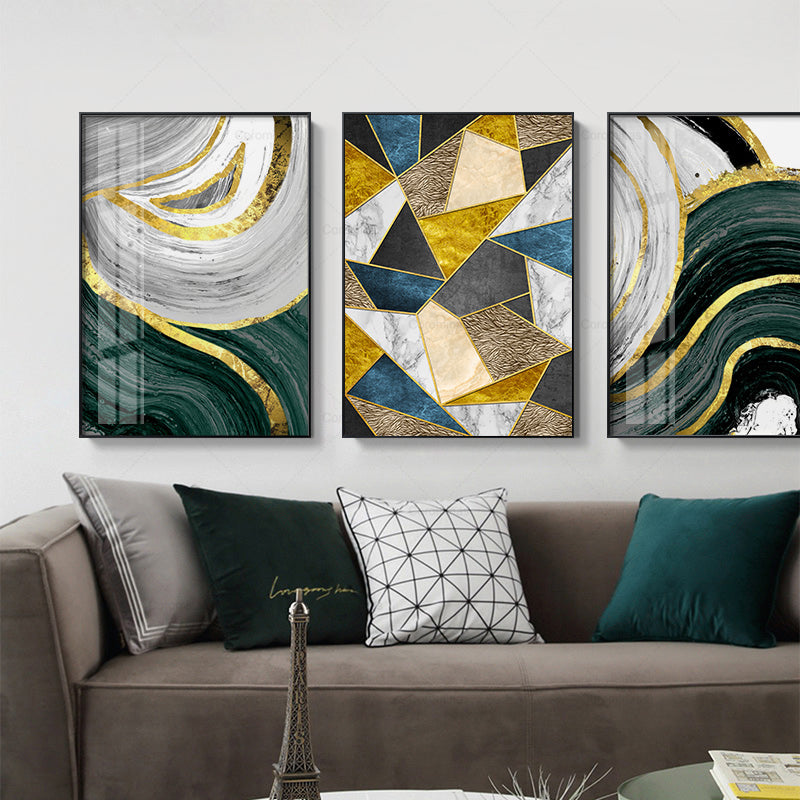 Abstract Golden Green Marble Design Wall Art Fine Art Canvas Prints Luxury Pictures For loft Apartment Living Room Dining Room Modern Home Interior Decor