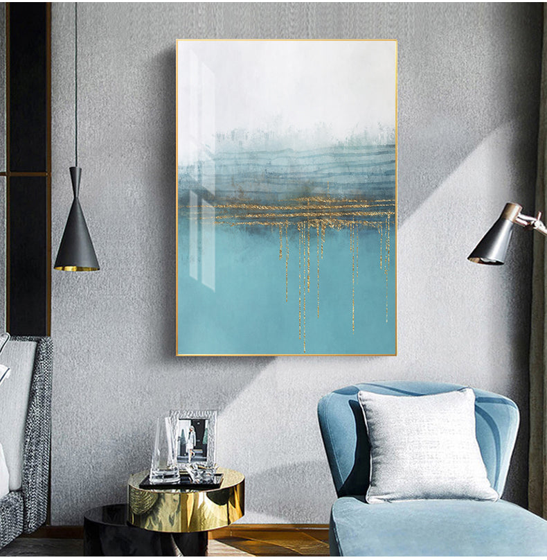 Abstract Golden Horizons Contemporary Nordic Wall Art Fine Art Canvas Prints Modern Minimalist Blue White Pictures For Living Room Office Home Interior Decor