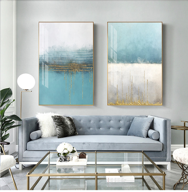 Abstract Golden Horizons Contemporary Nordic Wall Art Fine Art Canvas Prints Modern Minimalist Blue White Pictures For Living Room Office Home Interior Decor