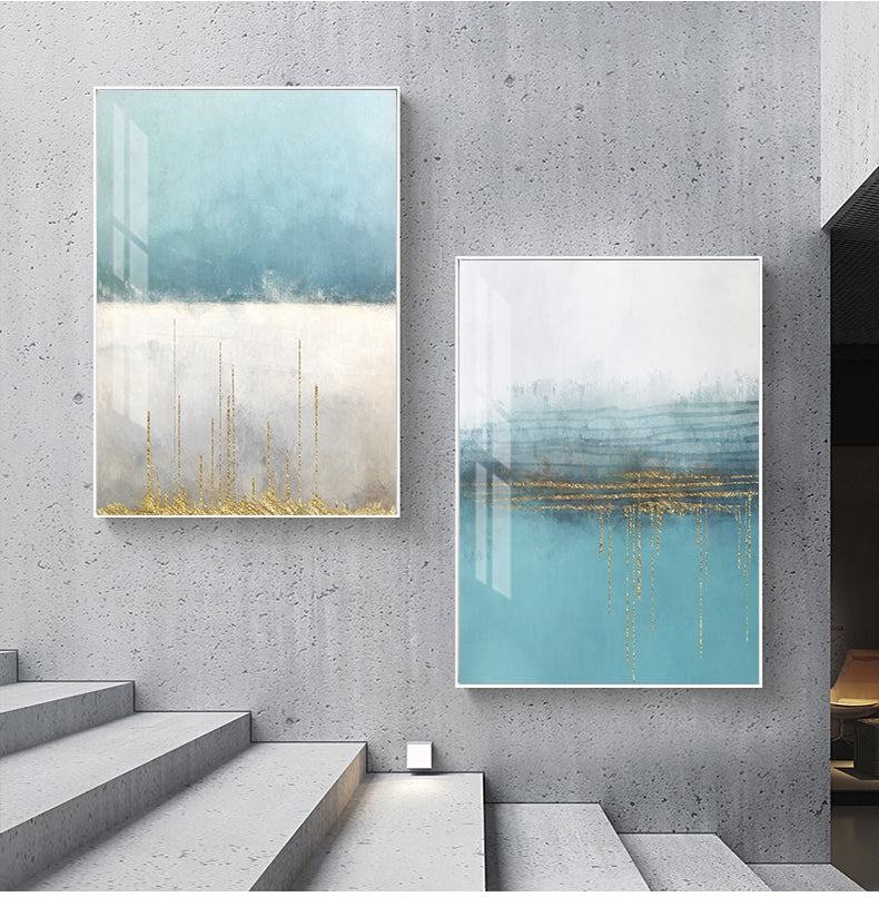 Abstract Golden Horizons Contemporary Nordic Wall Art Fine Art Canvas Prints Modern Minimalist Blue White Pictures For Living Room Office Home Interior Decor