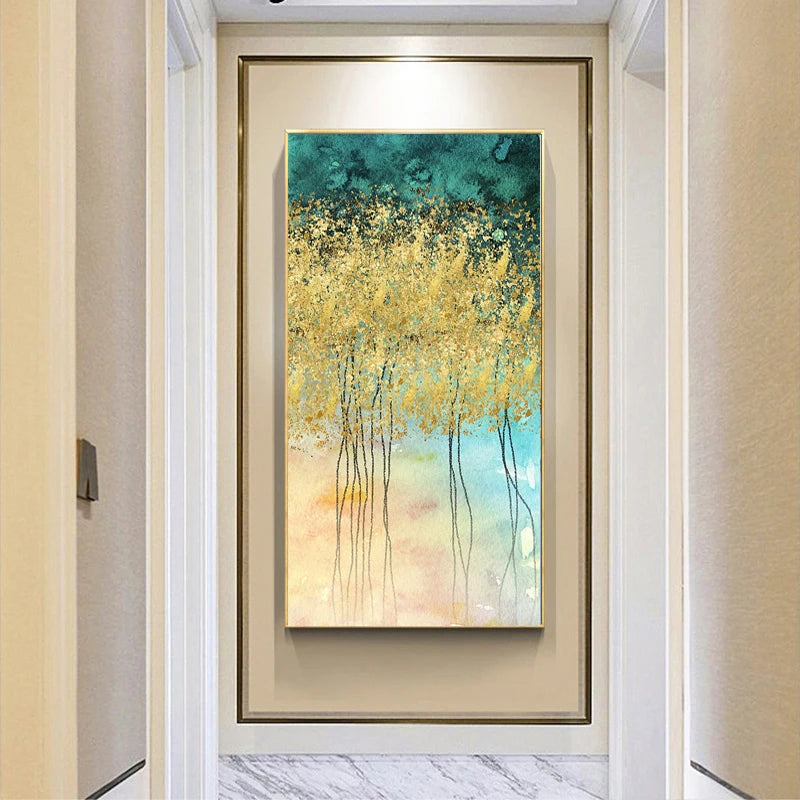 Abstract Golden Tree Auspicious Wall Art Fine Art Canvas Prints Pictures For Foyer Reception Entranceway Art For Home Office Interiors 2025