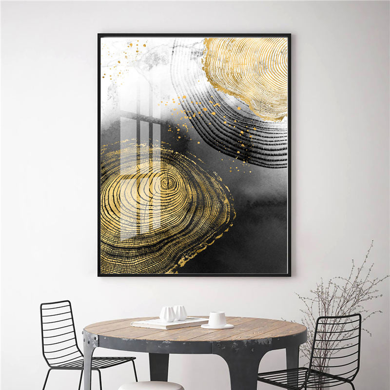 Abstract Golden Tree Rings Wall Art Fine Art Canvas Prints Contemporary Pictures For Loft Apartment Living Room Modern Luxury Home Office Decor