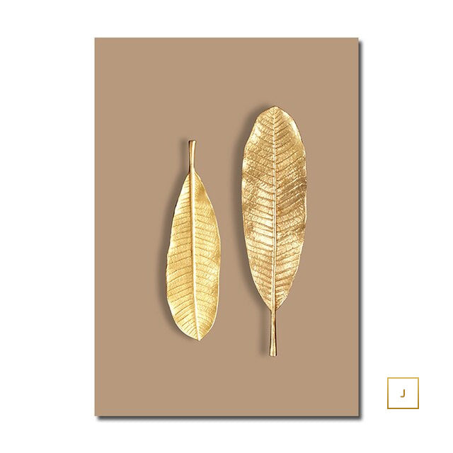 Abstract Minimalist Golden Leaf Wall Art Fine Art Canvas Prints Elegant Botanical Pictures For Luxury Living Room Dining Room Wall Decoration