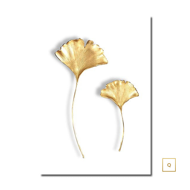 Abstract Minimalist Golden Leaf Wall Art Fine Art Canvas Prints Elegant Botanical Pictures For Luxury Living Room Dining Room Wall Decoration