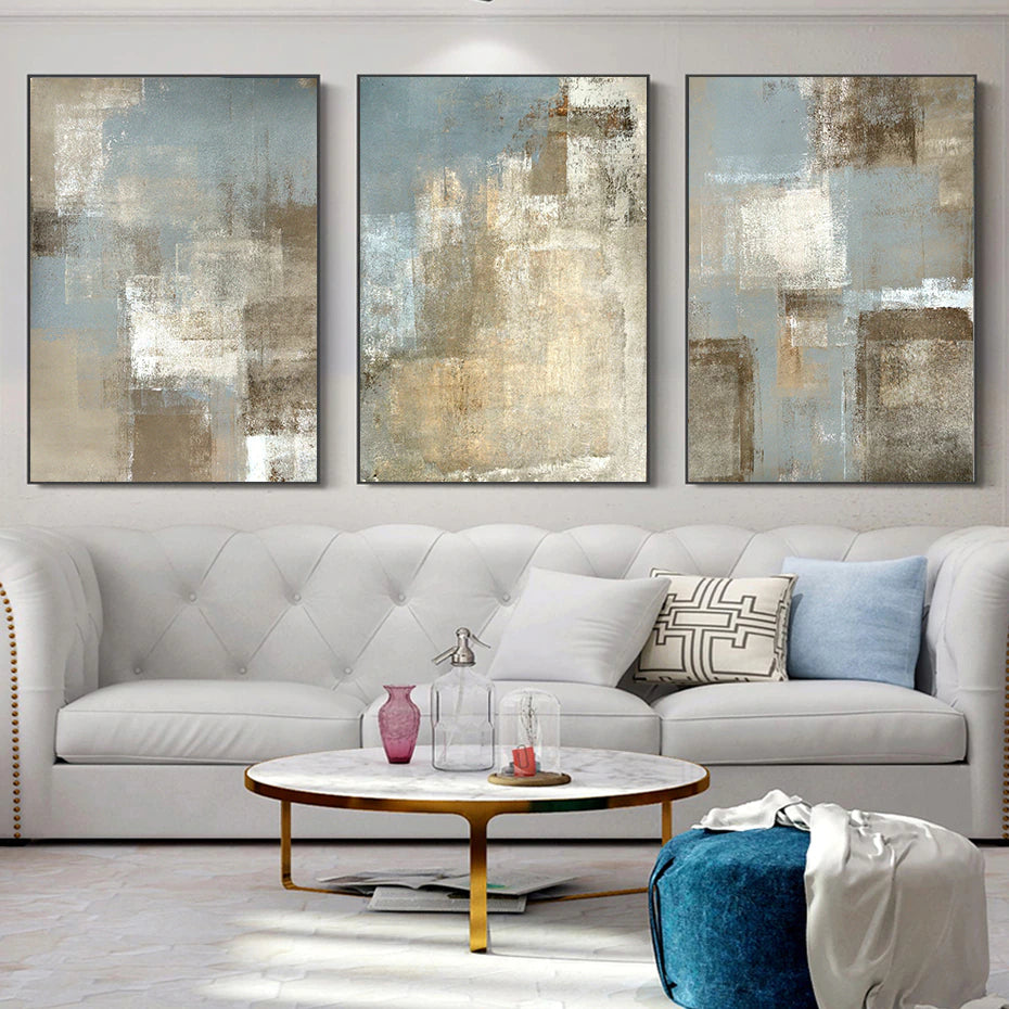 Abstract Neutral Color Gray Beige Wall Art Fine Art Canvas Contemporar ...