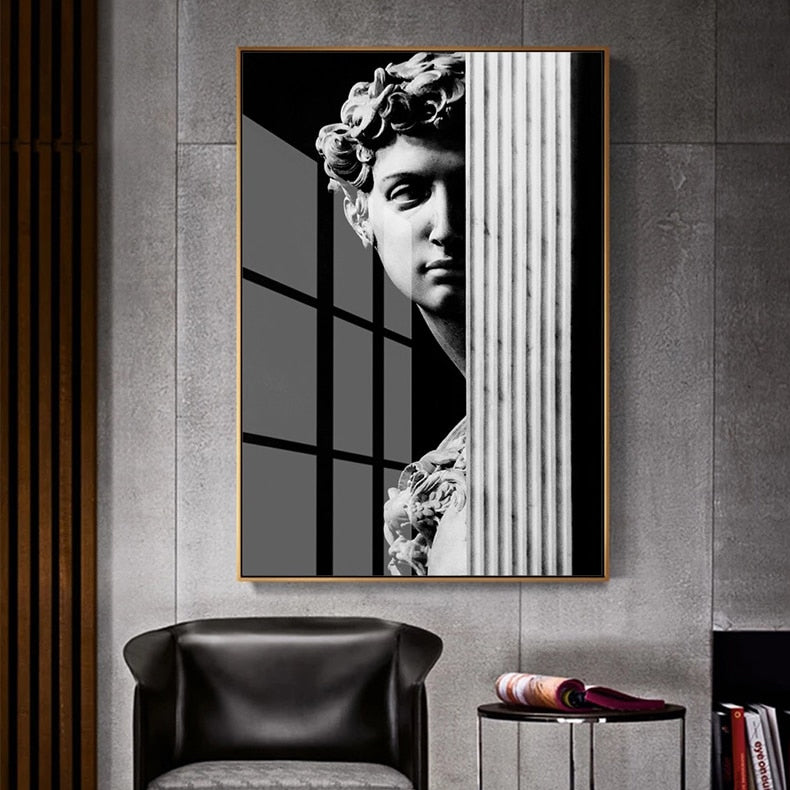 Abstract Renaissance Wall Art Black And White Statue Of David Fine Art Canvas Print Contemporary Pictures For Office Living Room Home Decor