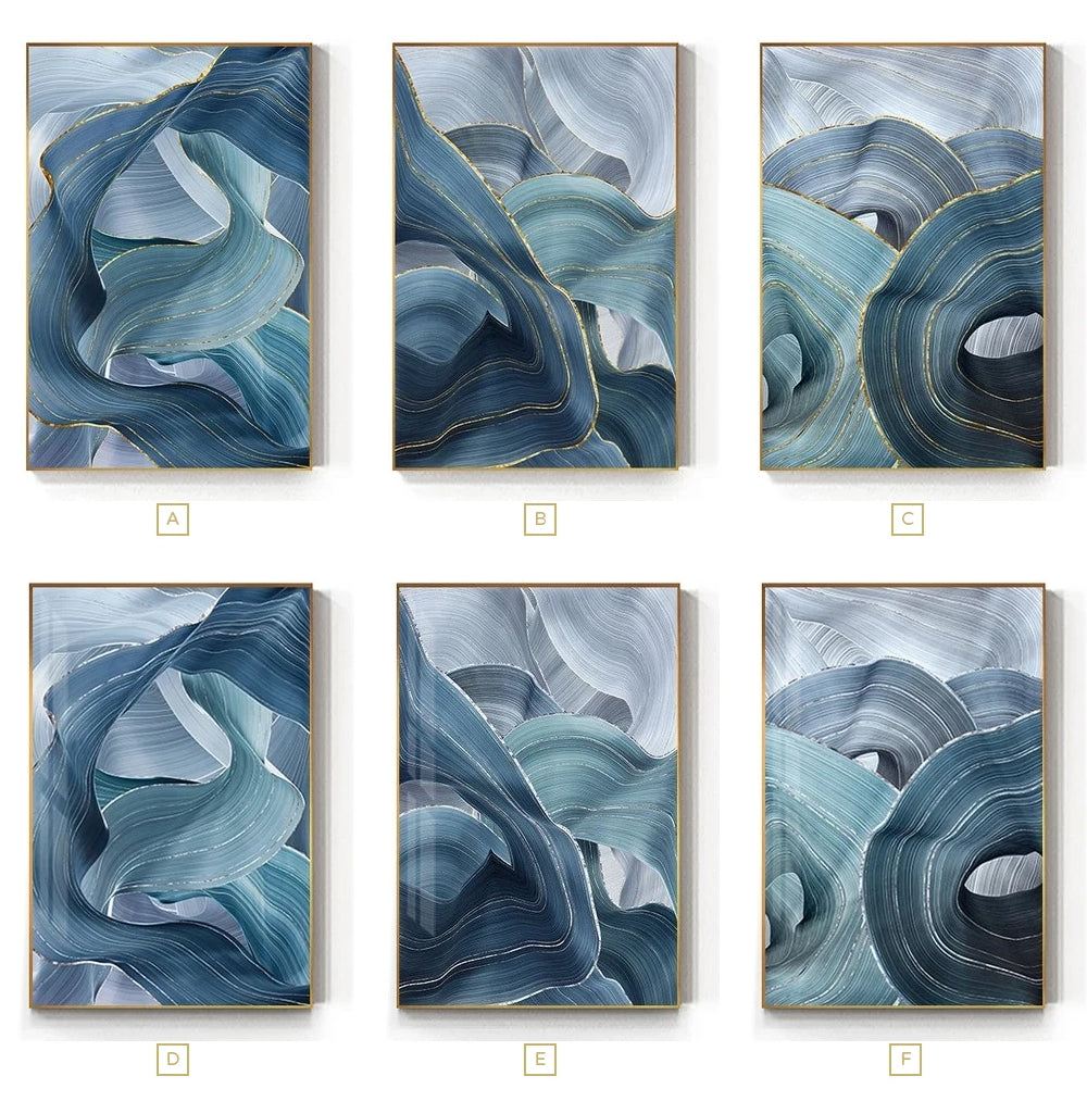 Abstract Silver Gray Blue Ribbon Wall Art Fine Art Canvas Prints Modern Elegance Pictures For Living Room Bedroom Luxury Home Office Interior Decor