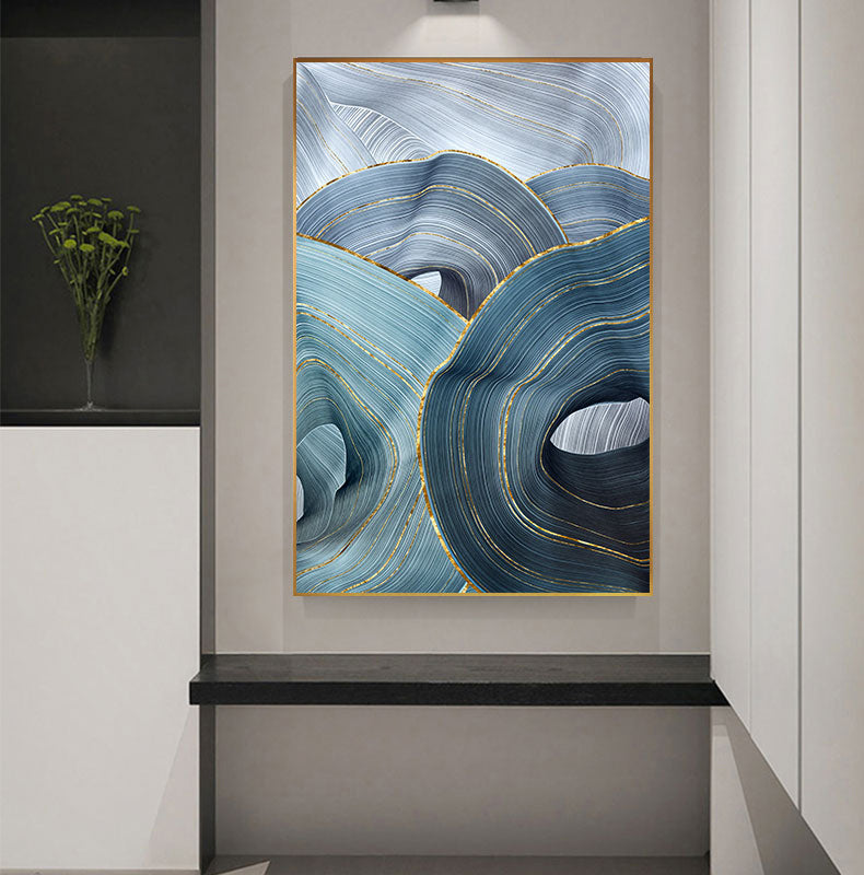 Blue & Silver Abstract Canvas Art Prints, Set of 3
