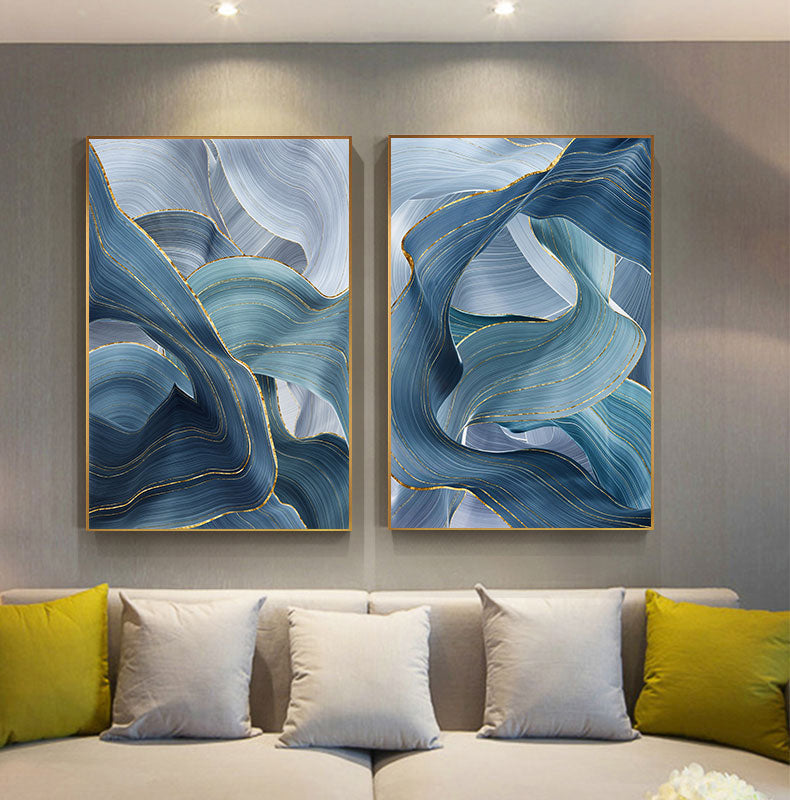 Abstract Silver Gray Blue Ribbon Wall Art Fine Art Canvas Prints Modern Elegance Pictures For Living Room Bedroom Luxury Home Office Interior Decor