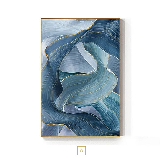 Abstract Silver Gray Blue Ribbon Wall Art Fine Art Canvas Prints Modern Elegance Pictures For Living Room Bedroom Luxury Home Office Interior Decor