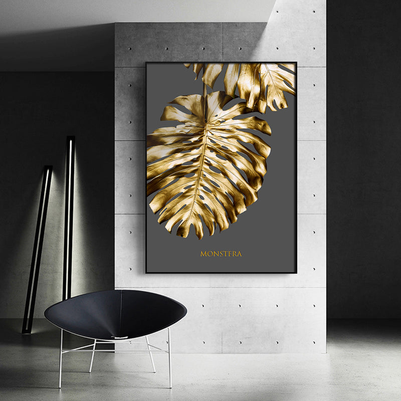 Abstract Tropical Gold Wall Art Nordic Style Golden Botanic Floral Fine Art Canvas Prints For Living Room Dining Room Modern Home Office Wall Art Decor