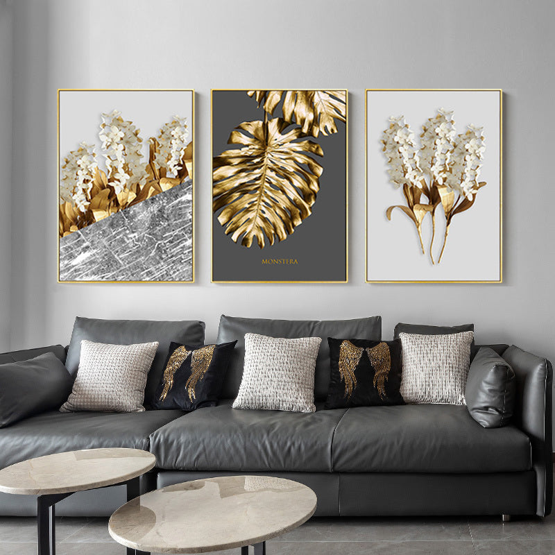 Abstract Tropical Gold Wall Art Nordic Style Golden Botanic Floral Fine Art Canvas Prints For Living Room Dining Room Modern Home Office Wall Art Decor