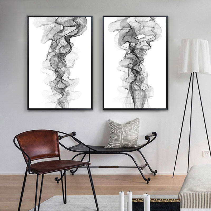 Abstract Vapor Trails Black And White Minimalist Wall Art Fine Art Canvas Prints Modern Pictures For Living Room Bedroom Home Office Interior Decor