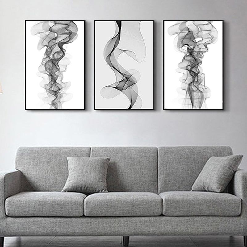 Abstract Vapor Trails Black And White Minimalist Wall Art Fine Art Canvas Prints Modern Pictures For Living Room Bedroom Home Office Interior Decor