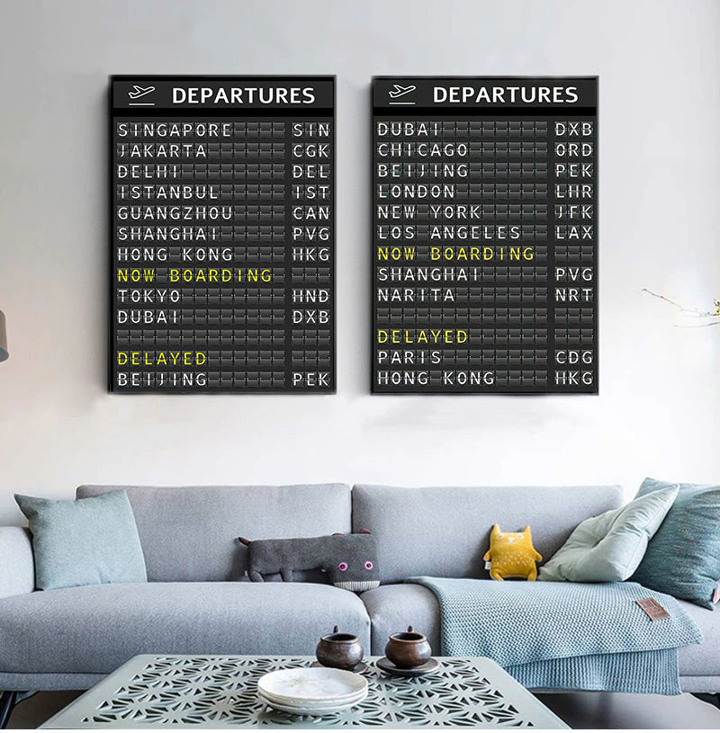 Airport Destination Departures Board Wall Art Fine Art Canvas Prints Modern Travel Posters For Living Room Bedroom Home Office Wall Decoration