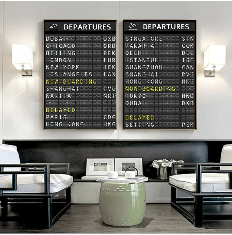 Airport Destination Departures Board Wall Art Fine Art Canvas Prints Modern Travel Posters For Living Room Bedroom Home Office Wall Decoration