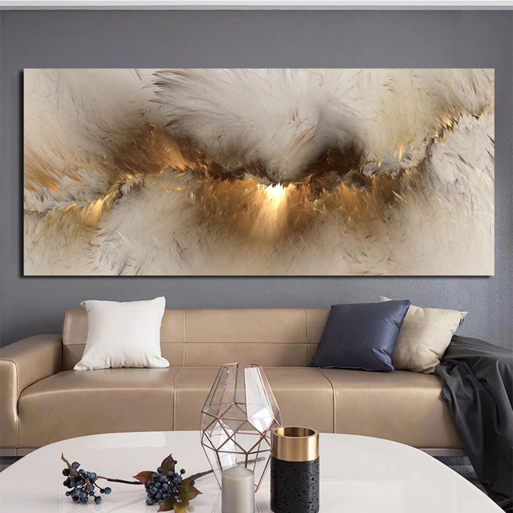 Alien Cloud Abstract Wide Format Wall Art Fine Art Canvas Print Yellow Gray Beige Picture For Above The Sofa Living Room Neutral Colors Art Decor