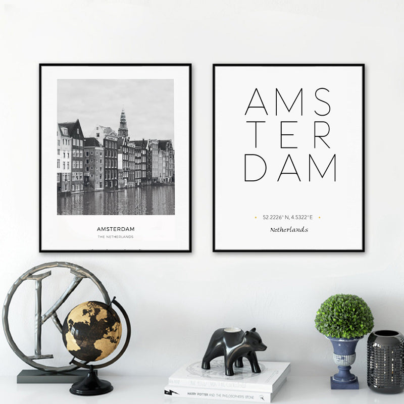 Amsterdam City Map Art Black and White Landscape Travel Wall Art Netherlands Fine Art Canvas Prints Nordic Style Art For Modern Home Decor