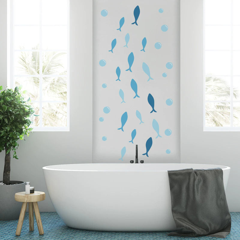 Aqua Blue Freedom Fishes Vinyl Wall Decal Removable Waterproof PVC Stickers For Bathroom Decor Shades Of Blue Ocean Fish Creative DIY Home Decor