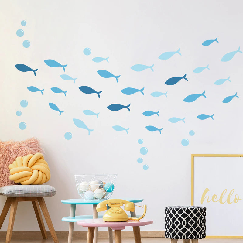Blue Freedom Fishes Vinyl Wall Decal Removable Waterproof PVC