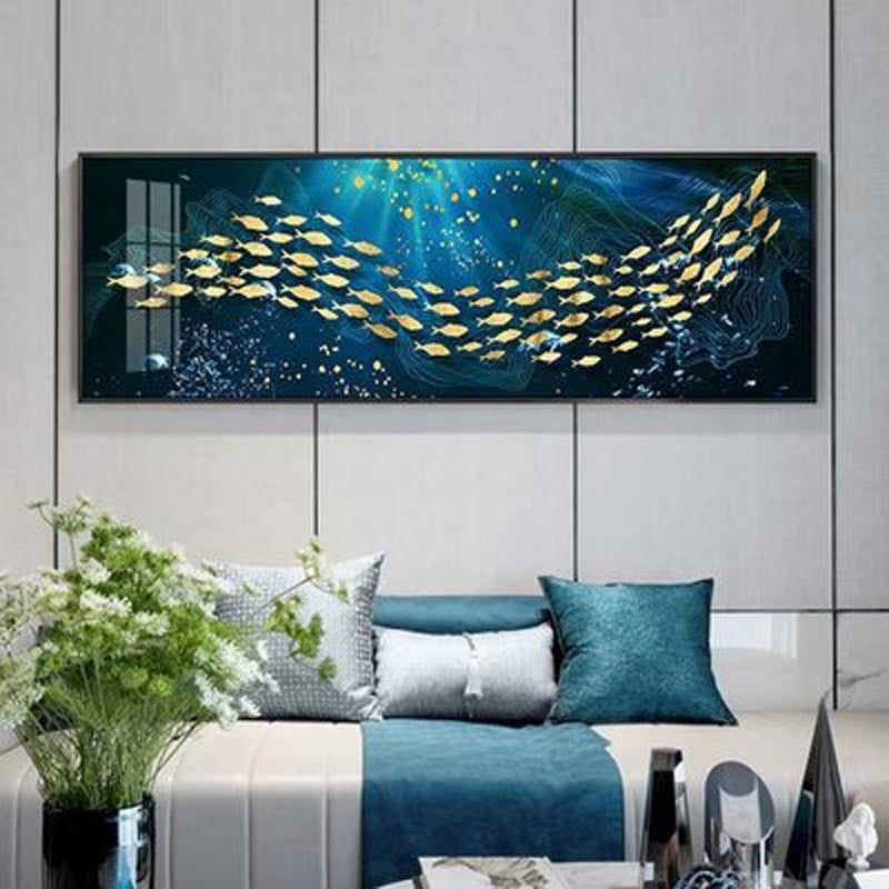 Auspicious Golden Fish In The Deep Blue Wall Art Fine Art Canvas Prints Wide Format Picture For Above The Bed Above The Sofa Wall Decoration