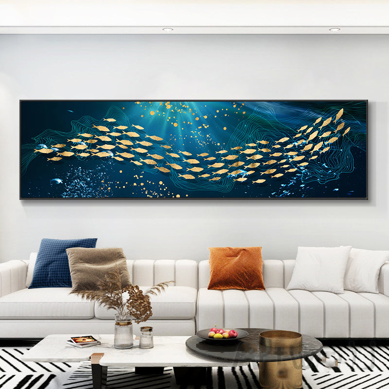 Auspicious Golden Fish In The Deep Blue Wall Art Fine Art Canvas Prints Wide Format Picture For Above The Bed Above The Sofa Wall Decoration