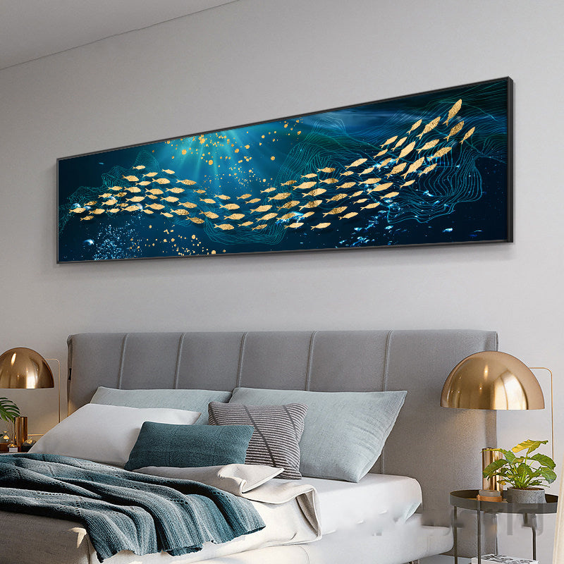 Auspicious Golden Fish In The Deep Blue Wall Art Fine Art Canvas Prints Wide Format Picture For Above The Bed Above The Sofa Wall Decoration