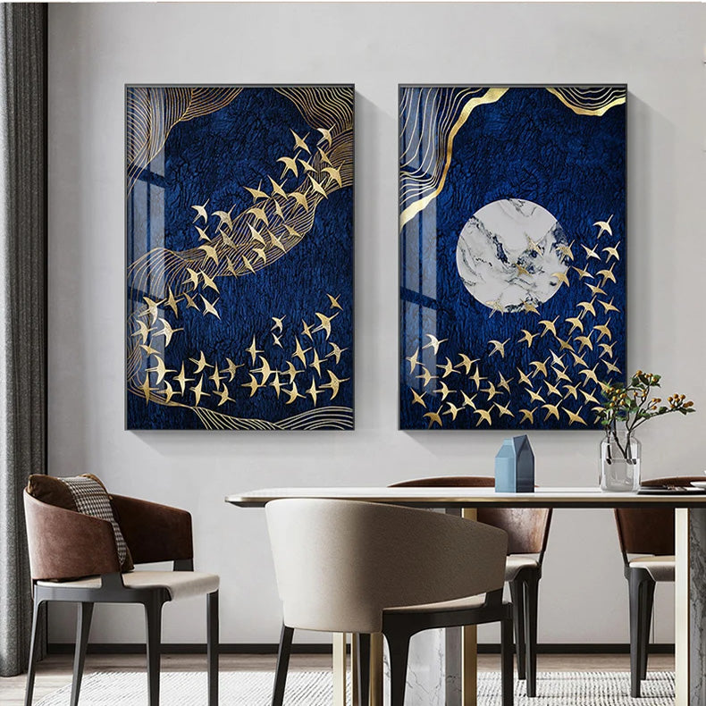 Auspicious Golden Fish In The Deep Blue Wall Art Fine Art Canvas Prints Modern Abstract Pictures For Home Office Boutique Hotel Art Decor