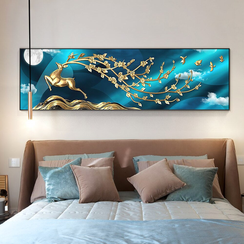 Wall Art Print, Golden flowers in moonlight