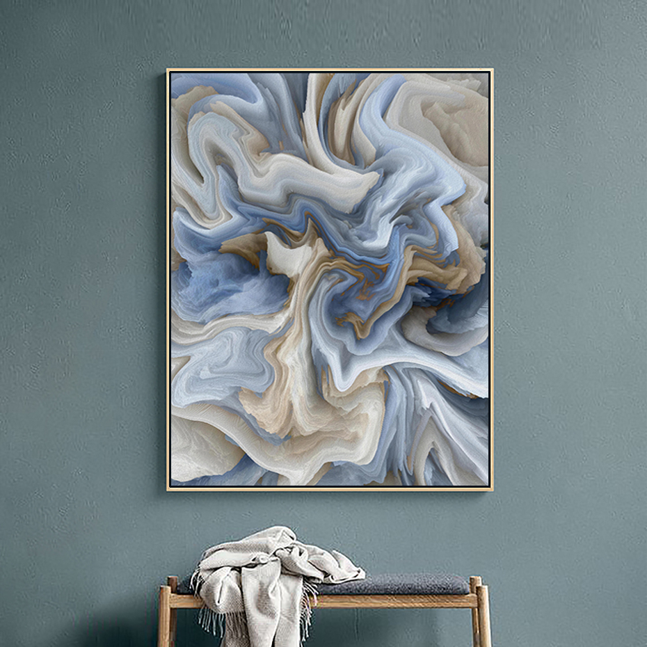 Blue Marble Abstraction Wall Art Fine Art Canvas Prints Pastel Color Contemporary Picture For Office Interior Painting For Living Room Modern Home Decor