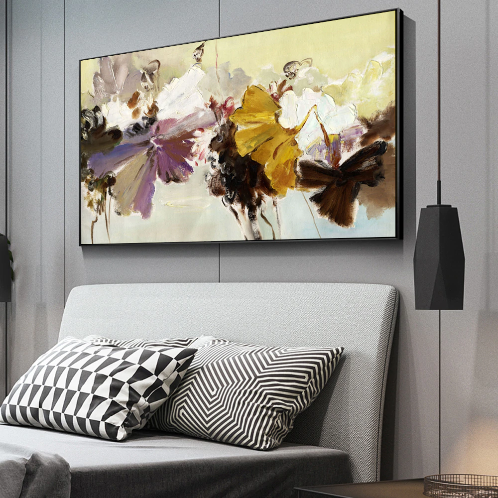 Big Floral Wide Format Wall Art Painting Modern Colorful Abstract Fine Art Canvas Prints For Living Room Bedroom, Office Hotel Interior Decor