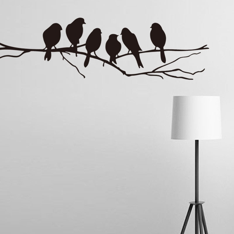 Birds On The Branch PVC Wall Mural Black Bird Silhouette Vinyl Wall Sticker Removable Decal For Kitchen Window Living Room Dining Room Creative Home Decor