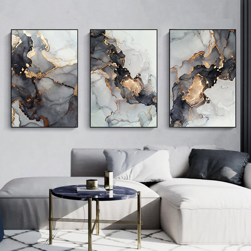 Black Golden Gray Marble Print Wall Art Fine Art Canvas Prints Modern Abstract Pictures For Luxury Living Room Dining Room Home Office Interior Decor