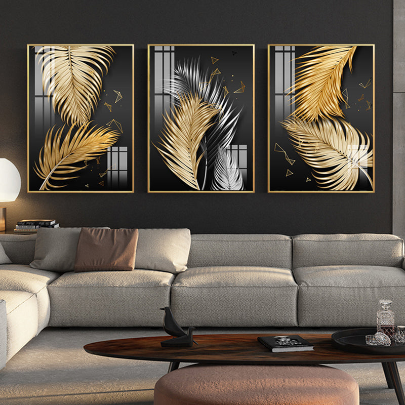 Black Golden Tropical Palm Leaves Wall Art Fine Art Canvas Prints Modern Botanical Pictures For Luxury Living Room Dining Room Home Office Decor