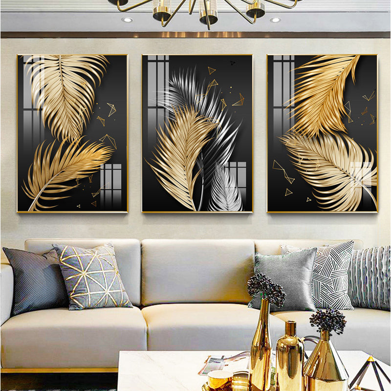 Black Golden Tropical Palm Leaves Wall Art Fine Art Canvas Prints Modern Botanical Pictures For Luxury Living Room Dining Room Home Office Decor