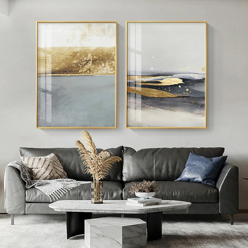 Black Gray Golden Minimalist Wall Art Fine Art Canvas Prints Nordic Abstract Pictures For Luxury Living Room Kitchen Dining Room Entrance Hall Art Decor