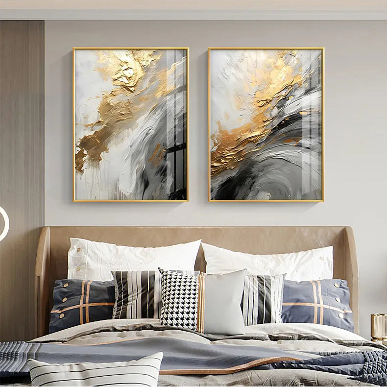 Black Gray Golden Storm Thick Brush Paint Canvas Print Wall Art Fine Art Giclee Print Pictures For Luxury Living Room Hotel Room Home Office Decor