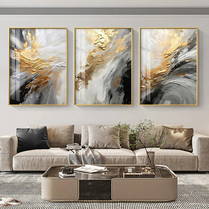 Black Gray Golden Storm Thick Brush Paint Canvas Print Wall Art Fine Art Giclee Print Pictures For Luxury Living Room Hotel Room Home Office Decor