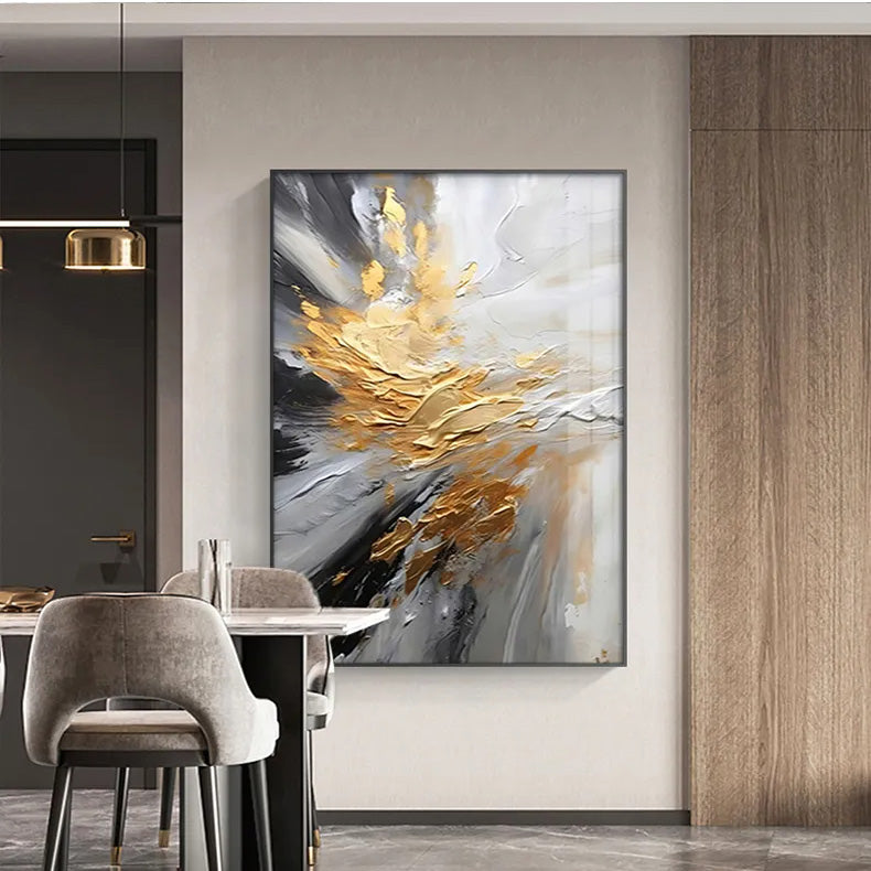 Black Gray Golden Storm Thick Brush Paint Canvas Print Wall Art Fine Art Giclee Print Pictures For Luxury Living Room Hotel Room Home Office Decor