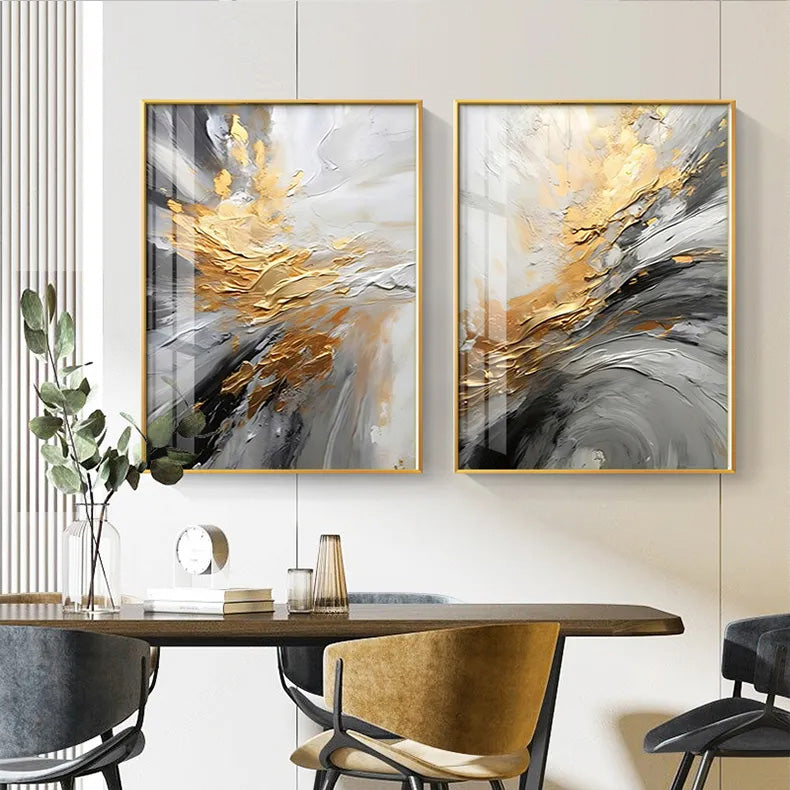 Black Gray Golden Storm Thick Brush Paint Canvas Print Wall Art Fine Art Giclee Print Pictures For Luxury Living Room Hotel Room Home Office Decor