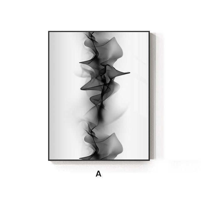 Black White Vapor Flowing Wall Art Fine Art Canvas Prints Minimalist Abstract Pictures For Modern Apartment Living Room Home Office Interior Decor