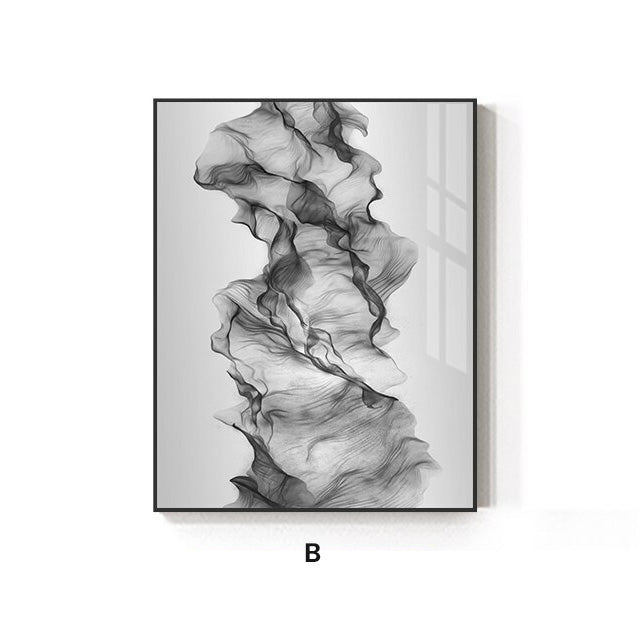 Black White Vapor Flowing Wall Art Fine Art Canvas Prints Minimalist Abstract Pictures For Modern Apartment Living Room Home Office Interior Decor