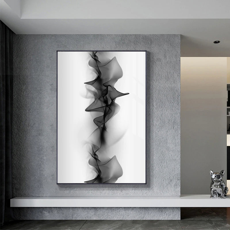 Black White Vapor Flowing Wall Art Fine Art Canvas Prints Minimalist Abstract Pictures For Modern Apartment Living Room Home Office Interior Decor