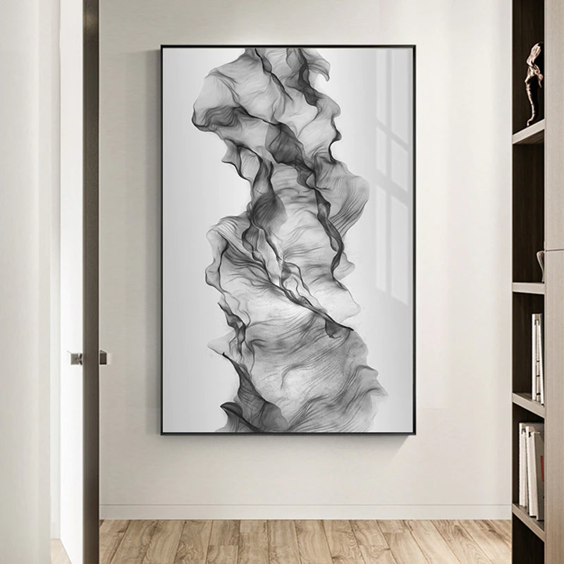 Black White Vapor Flowing Wall Art Fine Art Canvas Prints Minimalist Abstract Pictures For Modern Apartment Living Room Home Office Interior Decor