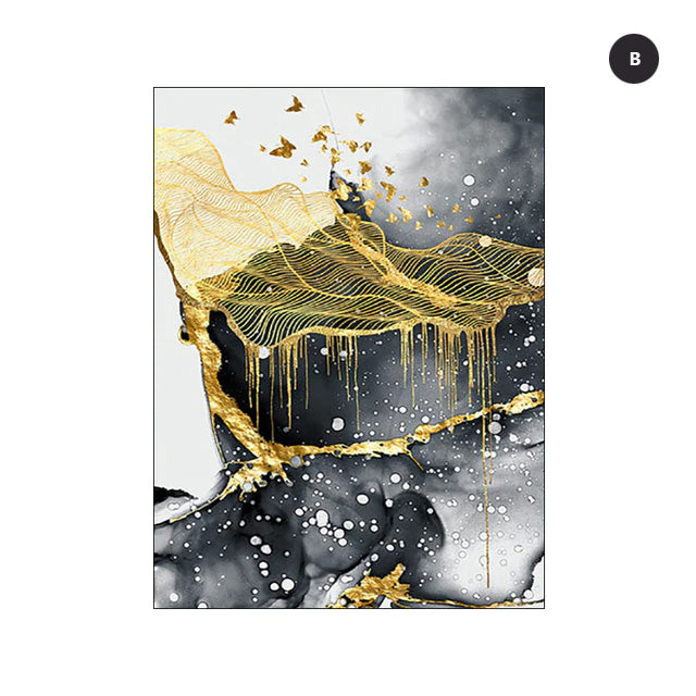 Black Golden Flowing Abstract Landscape Wall Art Fine Art Canvas Prints Modern Pictures For Loft Apartment Living Room Dining Room Home Office Decor