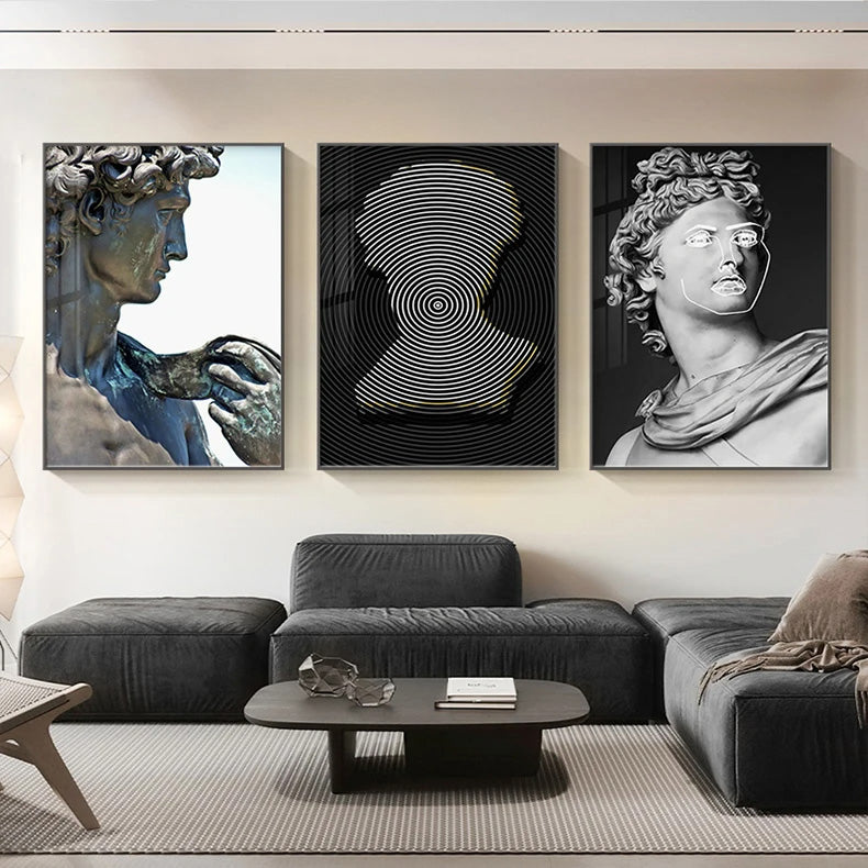 Black & White Abstract Retro David Poster Wall Art Fine Art Canvas Prints Modern Pictures For Living Room Dining Room Home Office Decor